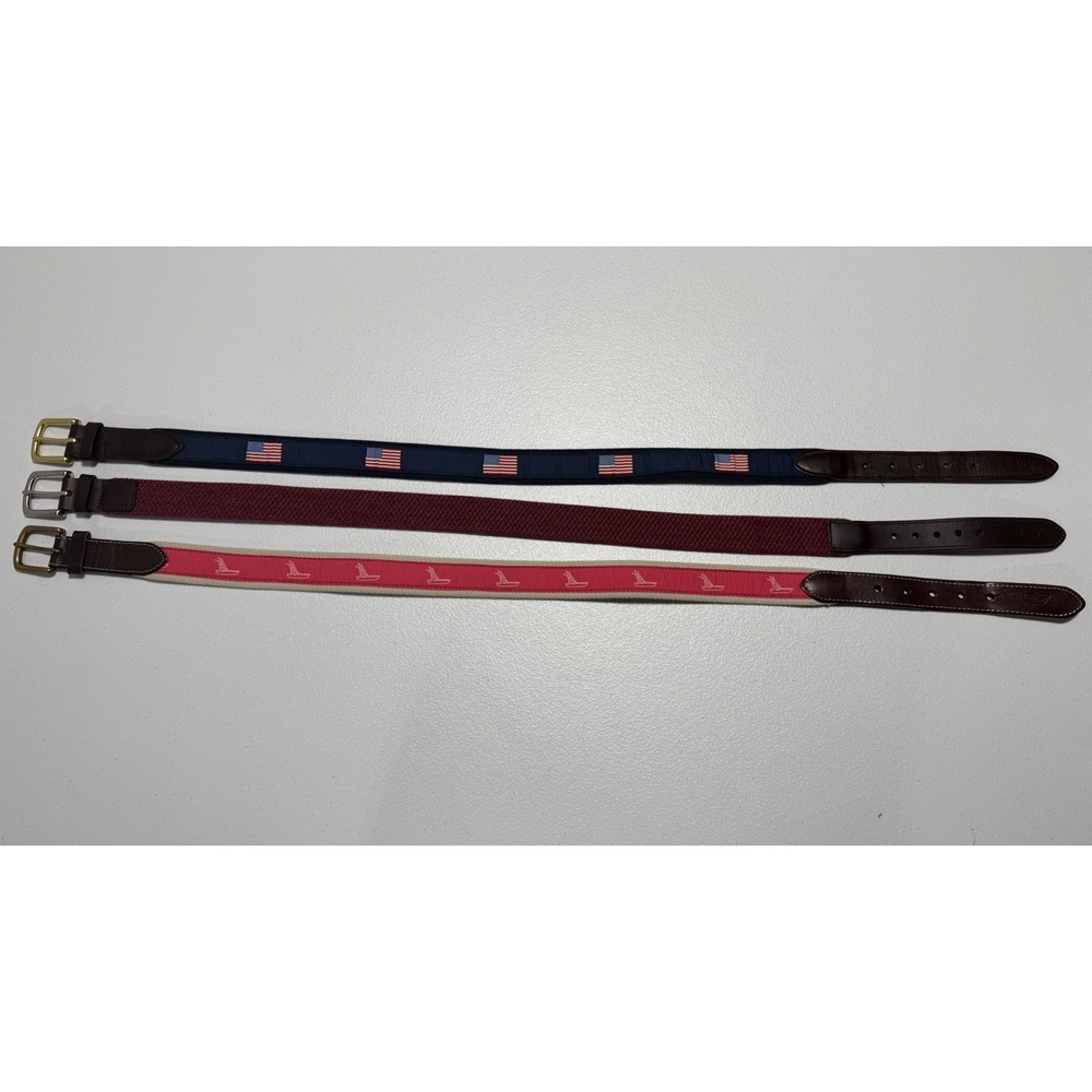 Vineyard Vines Men’s Belts - Navy, Maroon, Pink with Brown Leather Trim
